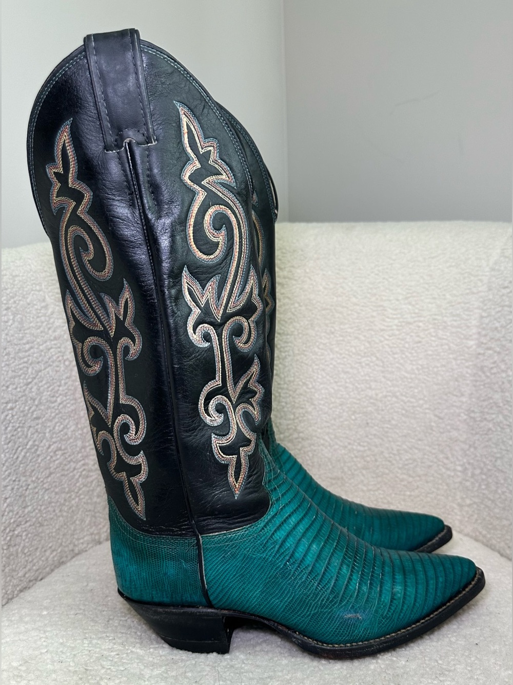 Justin Turquoise Teal Lizard Exotic Leather Cowboy Cowgirl Boots Bohemian Cute 5